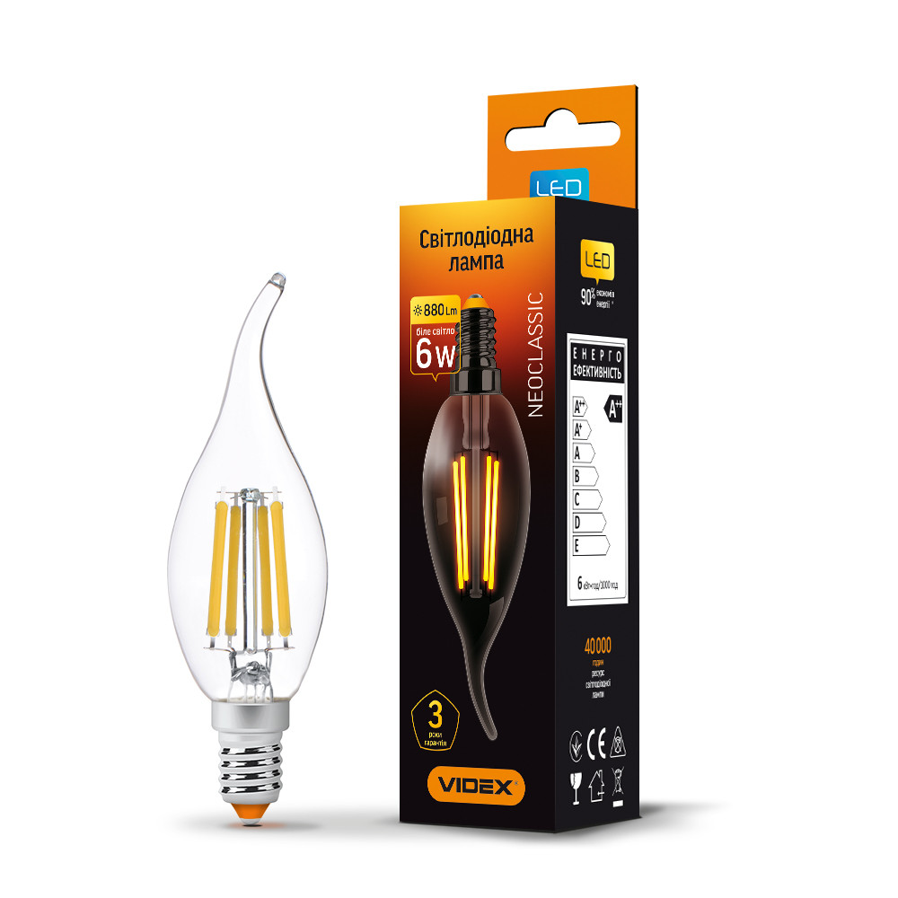 LED лампа VIDEX Filament C37Ft 6W E14 4100K, фото 1