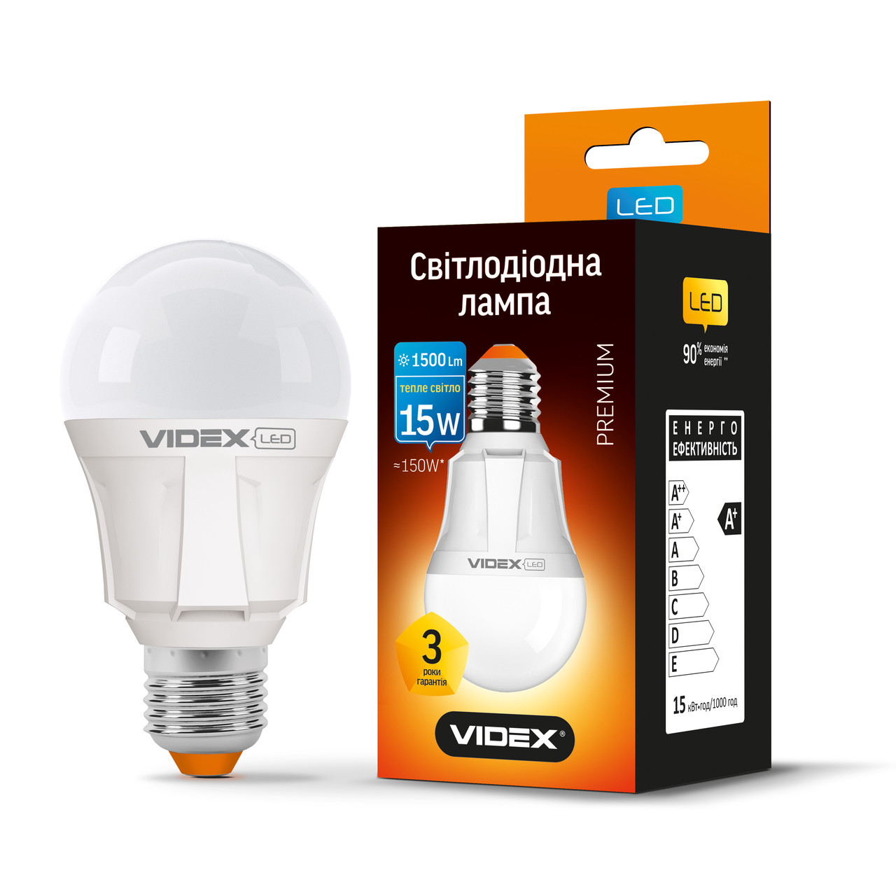 LED лампа VIDEX A60 15W E27 3000K, фото 1