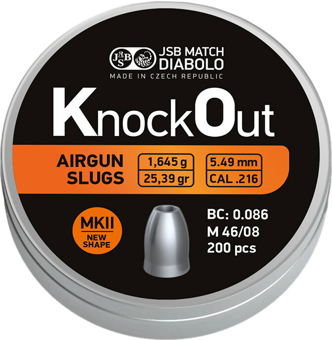Кулі для пневматики JSB Knock Out Slugs Кал. 5.5 мм. Вага — 1.645 г 200 шт./пач.