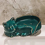 Керамічна мильниця зелена у формі кішки, керамічна підставка для мила, тримач для мила у формі мармуру, фото 2
