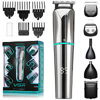 Тример для бороди для гоління бритва машинка для стрижки акумуляторний бездротовий із насадками на підставці 6в1 VGR