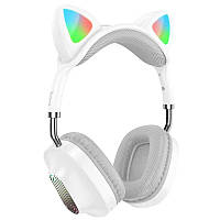 Беспроводные наушники с ушками Hoco ESD13 Skill cat ear Bluetooth 5.3 Type-C RGB подсветка белый