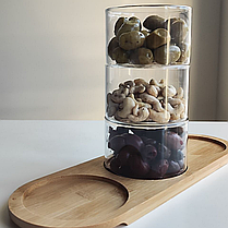 Менажниці секційні 340 мл блюдо для оливок на бамбуковій підставці 33.5*11.5 см Ємності для подачі, фото 3