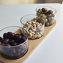 Менажниці секційні 340 мл блюдо для оливок на бамбуковій підставці 33.5*11.5 см Ємності для подачі, фото 4