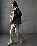 Жіноча подовжена коричнева дублянка в стилі оверсайз., фото 8