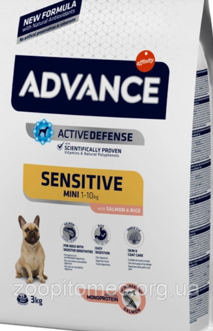 Корм ADVANCE (Едванс) Dog Mini Sensitive для собак мініпо порід з чутливим травленням (лосось+рис) на, фото 1