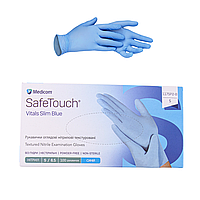 Перчатки нитриловые Medicom SafeTouch Vitals Slim Blue - 50 пар, размер S (без пудры) синие, 3 г