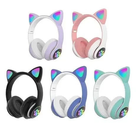 Дитячі бездротові навушники LED з котячими вушками котика Cat STN-28 Bluetooth