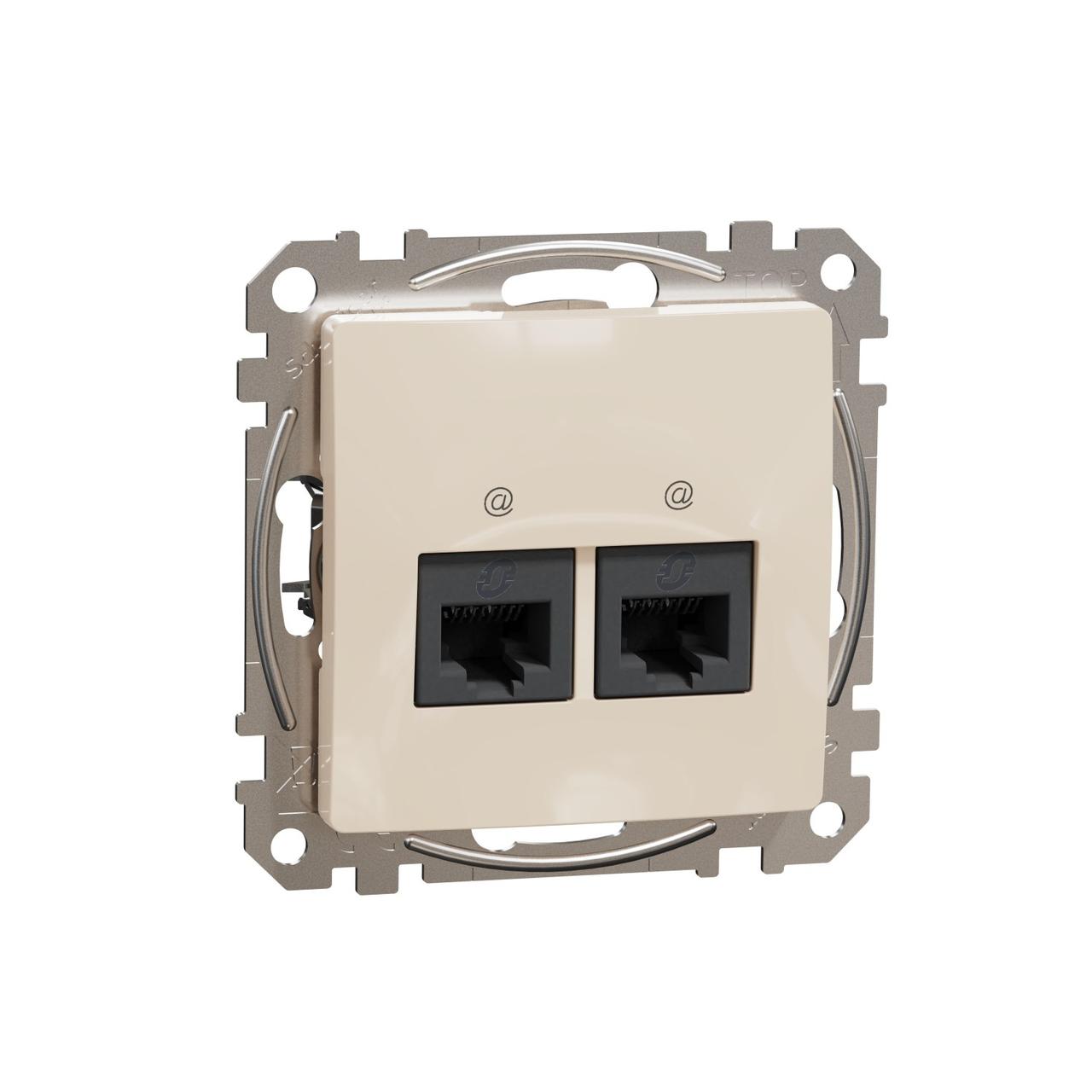 Два роз’єми RJ45 категорія 5E UTP Бежевий Sedna Design, фото 1