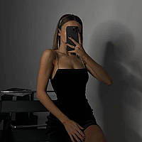Женское черное классическое бархатное мини платьеКороткое платье с открытой спиной,на тонких бретелях из страз 46/48, L-Xl