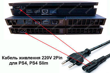 Кабель питания, сетевой шнур 220V 2Pin для PS4 | PS4 Slim (1.8 м) (Оригинал)