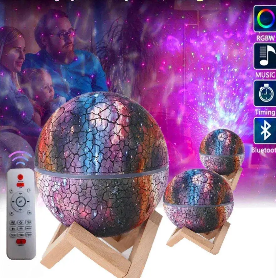 Фиолетовый проектор звездного неба лазерный яйцо, Диско шар проектор космоса и галактики с блютуз колонкой - фото 3 - id-p2047882658