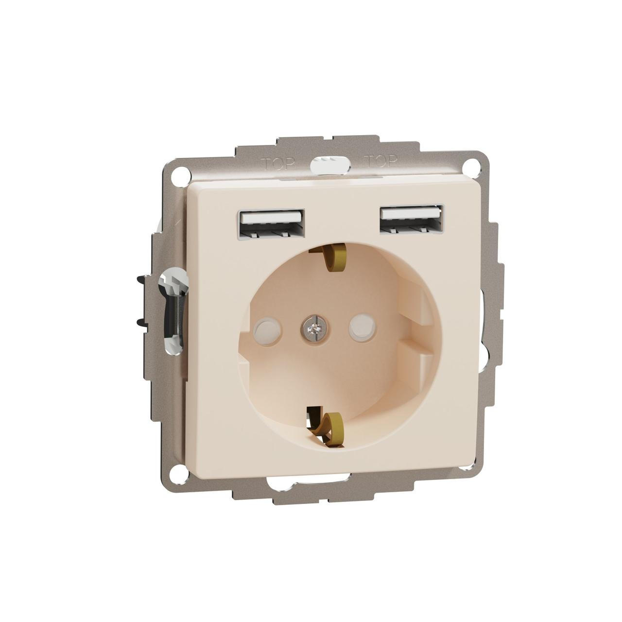 Розетка з заземленням + 2 USB тип А Бежевий Sedna Design