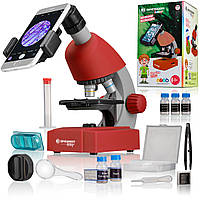 Микроскоп для детей Bresser Junior 40x-640x Red с набором для опытов и адаптером для смартфона.