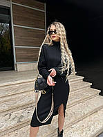 Женское стильное базовое теплое красивое длинное платье под горло с ангоры (серый, беж, черный)