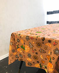 Новорічна лляна скатертина "Цитрус" 1.5 м х 1.5 м (квадратна на круглий стіл)