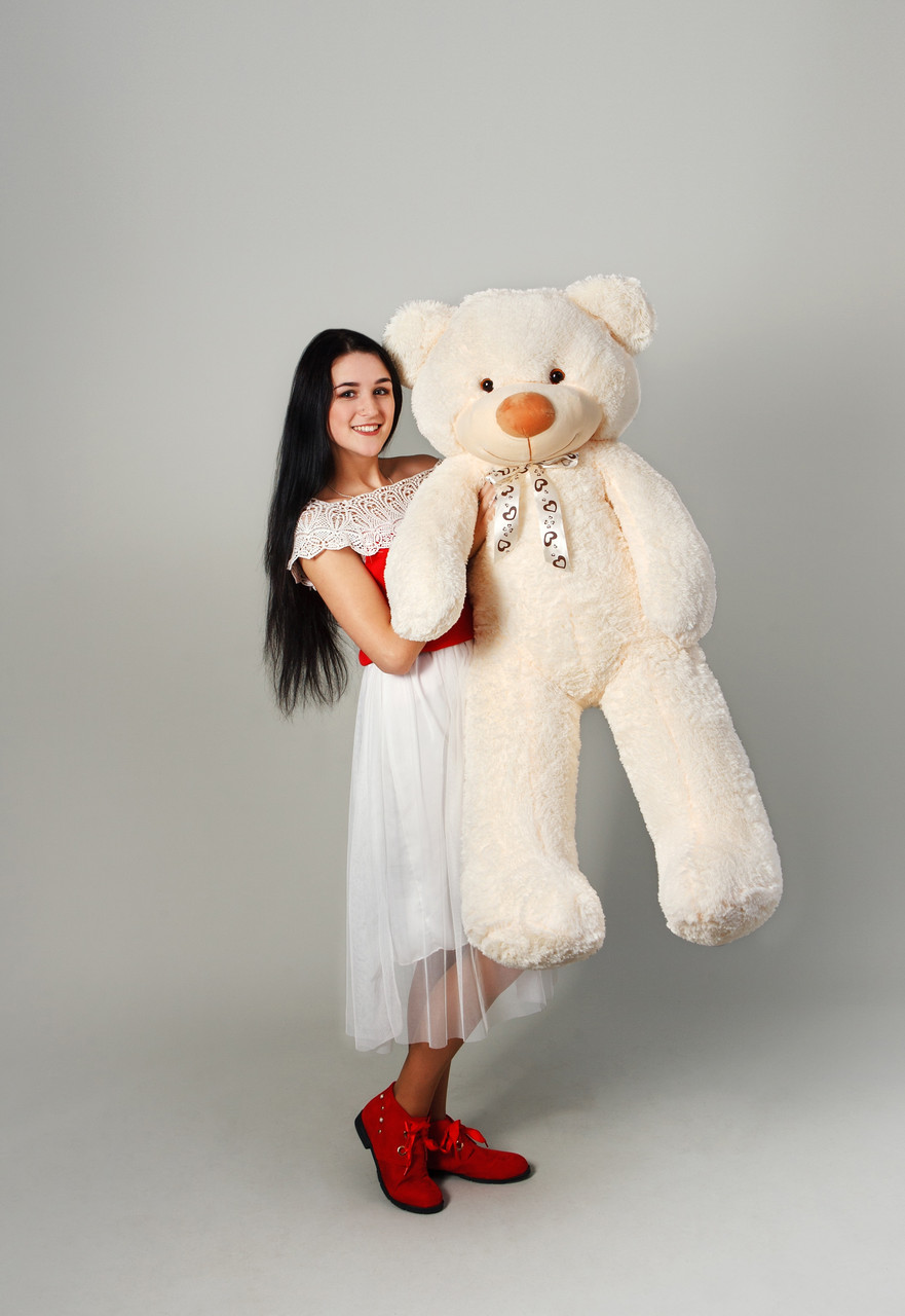 Величезний плюшевий ведмедик 140 см гарний плюшевий ведмедик подарунок дівчині в бежевому кольорі оригінальний подарунок kn