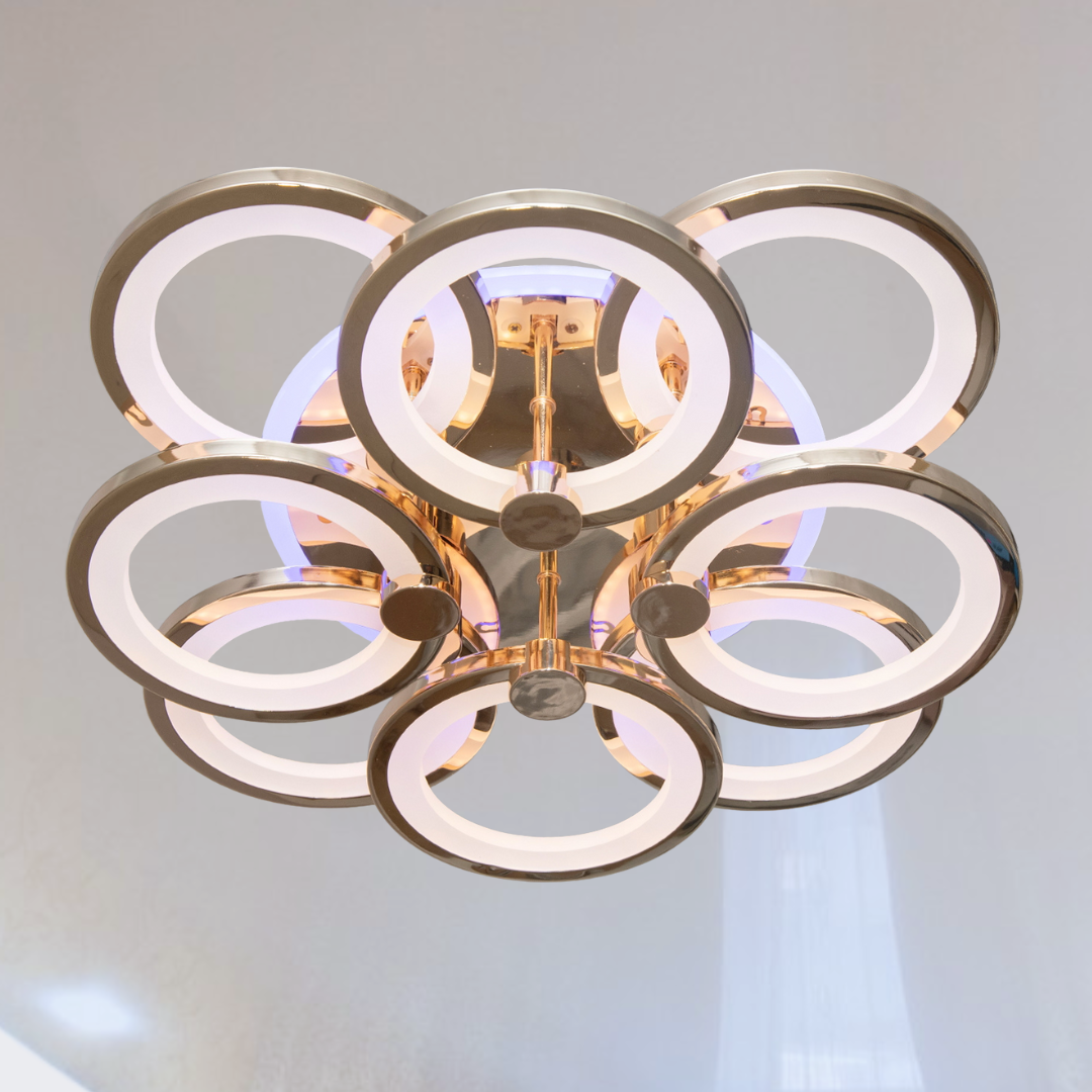 Люстра Led в спальню Diasha 150W до 25 м² колір Золотистий 8022/4+4G 3color, фото 1