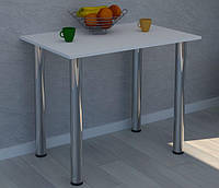 Кухонный стол на хромированных ножках для маленькой кухни 900х1200 мм.Простой стол на кухню. Белый