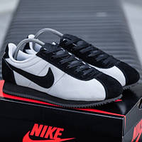 Nike Cortez Black кроссовки мужские белые с черным нейлон замша Найк Кортез классические модные