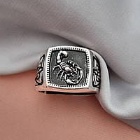 Перстень серебряный со скорпионом орнаментом и эмалью мужской