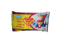 Вологі серветки SuperPack ромашка та алоє, 15шт ТМ Super Baby