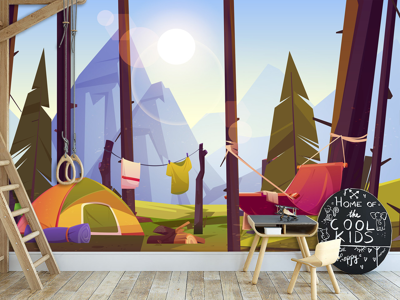 Дитячі фотошпалери на стіну з малюнком "Ліс і гори", флізелінові шпалери для дитячої, фото 1