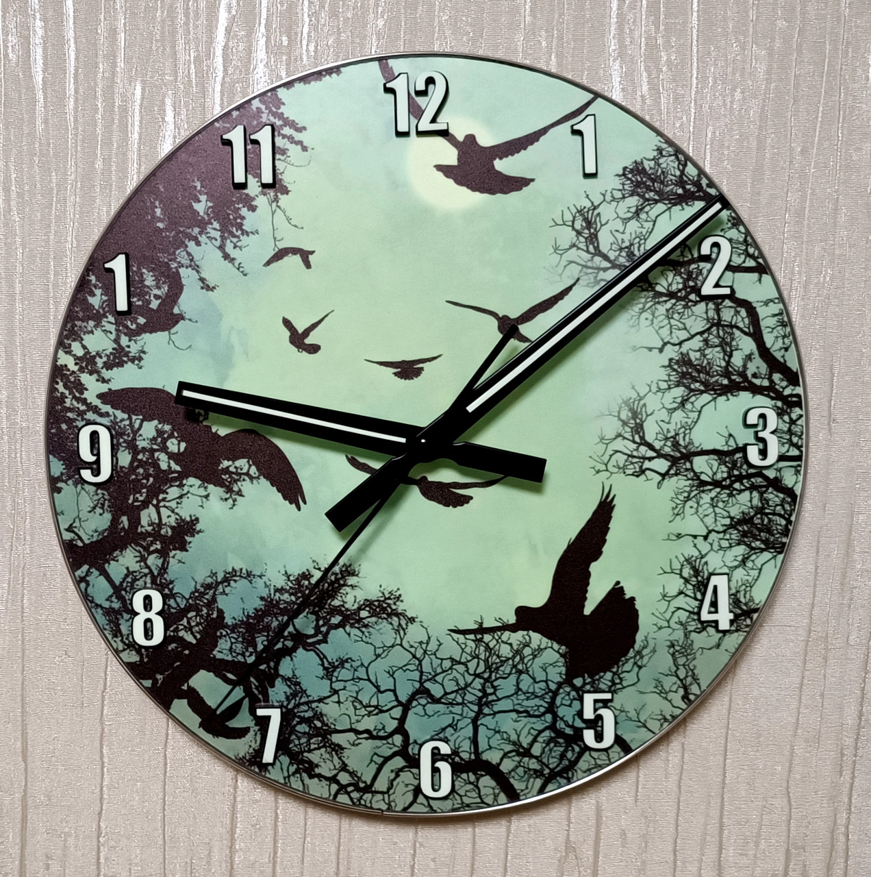 Годинник настінні світяться в темряві Зграя птахів вночі 29 см, фото 1