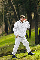 Повсякденний зручний чоловічий білий оверсайз спортивний костюм на флісі, чоловічий білий костюм оверсайз на зиму