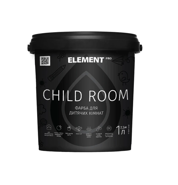 Фарба латексна для дитячих кімнат ELEMENT PRO CHILD ROOM, біла (1л)