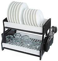 Сушка для посуду 2 ярусна, з 2-ма піддонами, чорно-біла