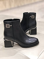 Ботильоны женские Зимние кожаные черные ботинки на каблуке 71403-M2AM-H002+H003 Brokolli 3219