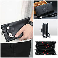 Кожаный мужской черный кошелек клатч с отделом для телефона, Feidikabolo
