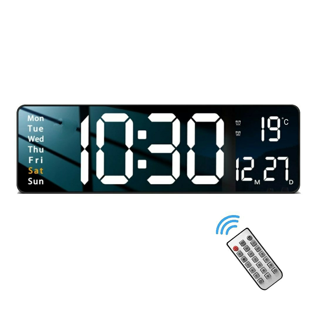 Настінний електронний годинник з великими цифрами, термометр, календар, секундомір, таймер.