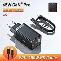 BASEUS GaN5 Pro 65W 2 Type-C + USB Type-A Зарядное Устройство 65Вт PD3.0 QC4.0 + Кабель Type-C 100W PD