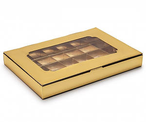 Коробка для 24 цукерок, мілований картон Золотиста