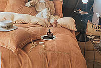 Теплое велюровое постельное белье Fashion Home Vip Series - размер Евро - оранж с бежем