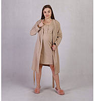 Женский комплект теплый халат с ночной бежевый р.46-60