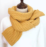 Детский шарф вязаный шерстяной теплый однотонный, 160*25 см Желтый