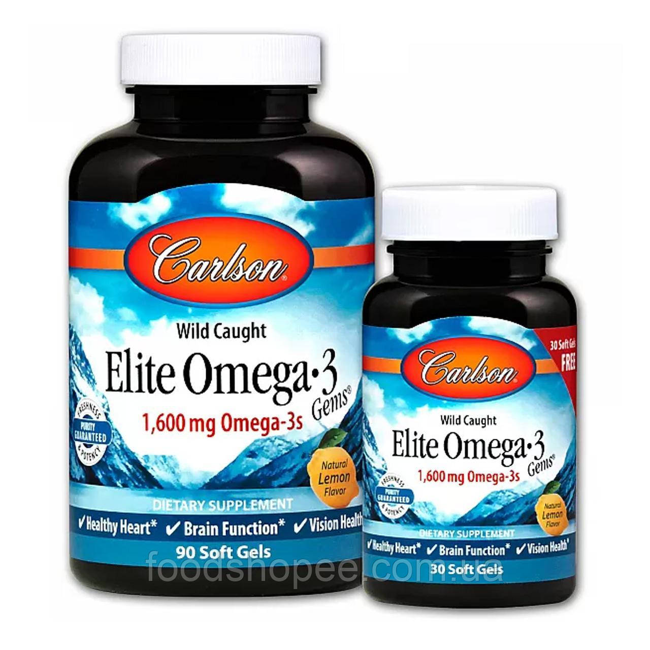 Риб'ячий жир з Oмега-3 (Elite omega-3) 1600 мг 90+30 капсул зі смаком лимона CAR-01714