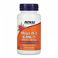 Вітамін D3 з вітаміном К2 (Mega D-3&MK-7) 5000 МО/180 мкг 120 капсул NOW-00386