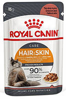 Вологий корм для дорослих кішок Royal Canin HAIR&SKIN IN GRAVY (Соус) підтримка здоров'я шкіри та шерсті 85 г