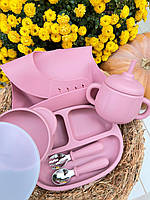 Набор детской силиконовой посуды Розовый