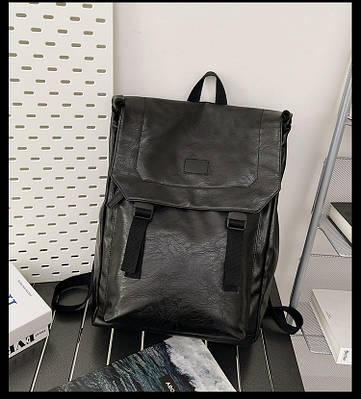 Чоловічий рюкзак шкіряний чорний для ноутбука 42*30*15 см