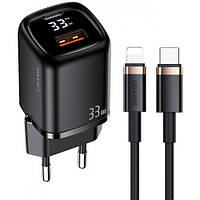 Зарядное устройство Usams T46 USB-A/USB-C QC&PD3.0 33W 3A with Lightning-Type-C cable Black