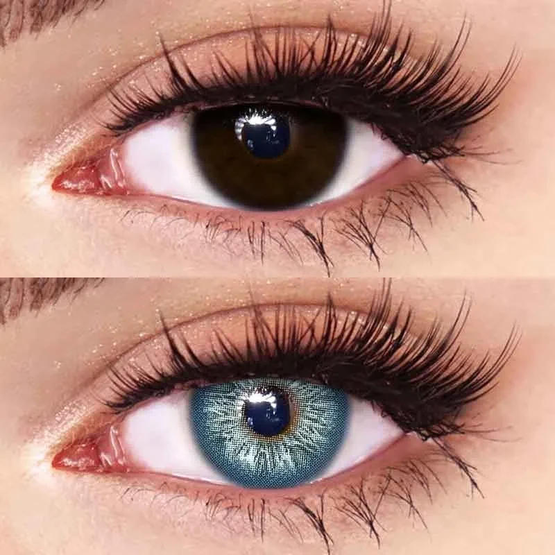 Світло-блакитні кольорові контактні ЛІНЗИ для очей з делікатною окантовкою, відмінне перекриття свого кольору. - фото 3 - id-p2048140397
