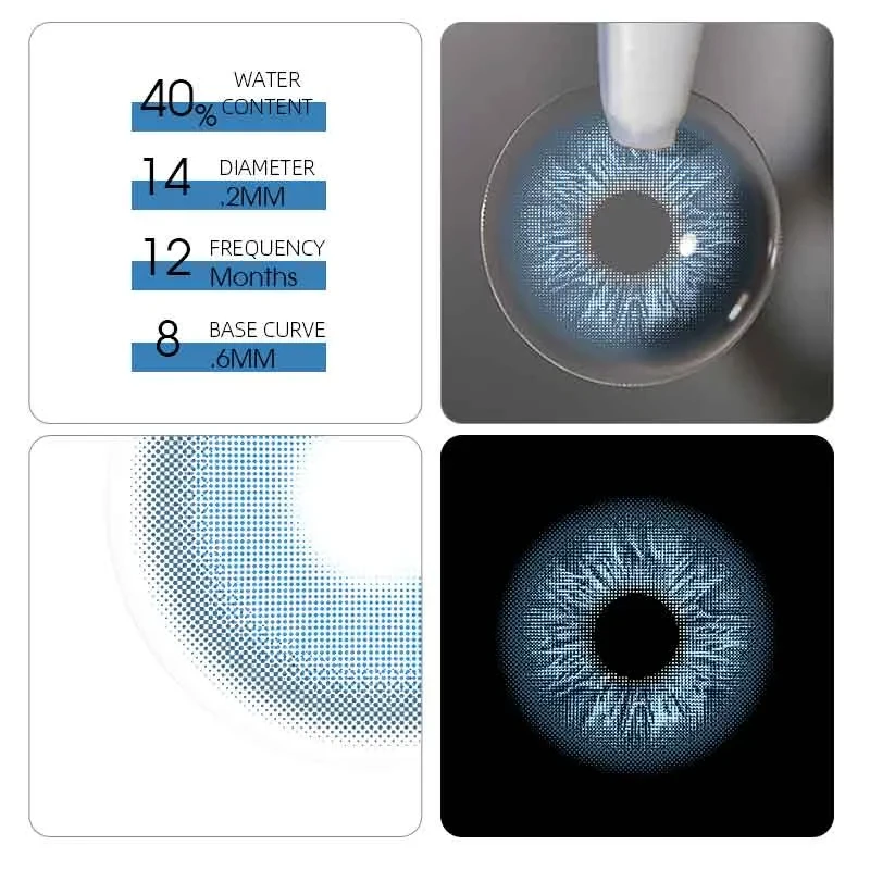 Светло-голубые цветные контактные ЛИНЗЫ для глаз с деликатной окантовкой, отличное перекрытие своего цвета. - фото 4 - id-p2048140397