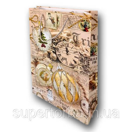 Папір пакет великий вертикальний розмір 25х37х8 Новий Рік 006 12 шт/уп., фото 1