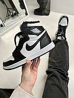 Зимові кросівки Nike Air Jordan 1 Retro Black Winter МЕХ / Найк Аір Джордан ретро чорні