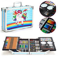 Набор для творчества Единорог 145 предметов в алюминиевом чемоданчике Набор для рисования для детей в чемодане